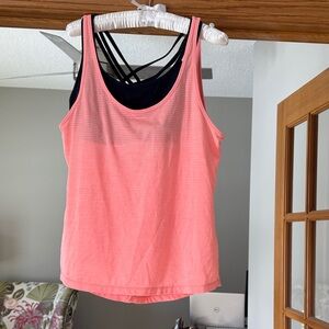 Athleta Coral and Black Double Layer Tank Top